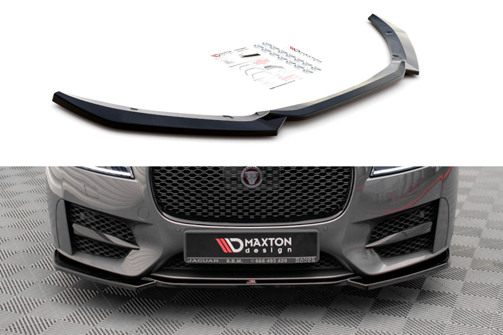 Spoiler Maxton Design versiunea 1 pentru bara fata a Jaguar XF R-Sport (2015-2020), negru lacuit
