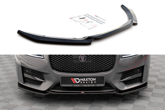 Spoiler Maxton Design versiunea 1 pentru bara fata a Jaguar XF R-Sport (2015-2020), negru lacuit