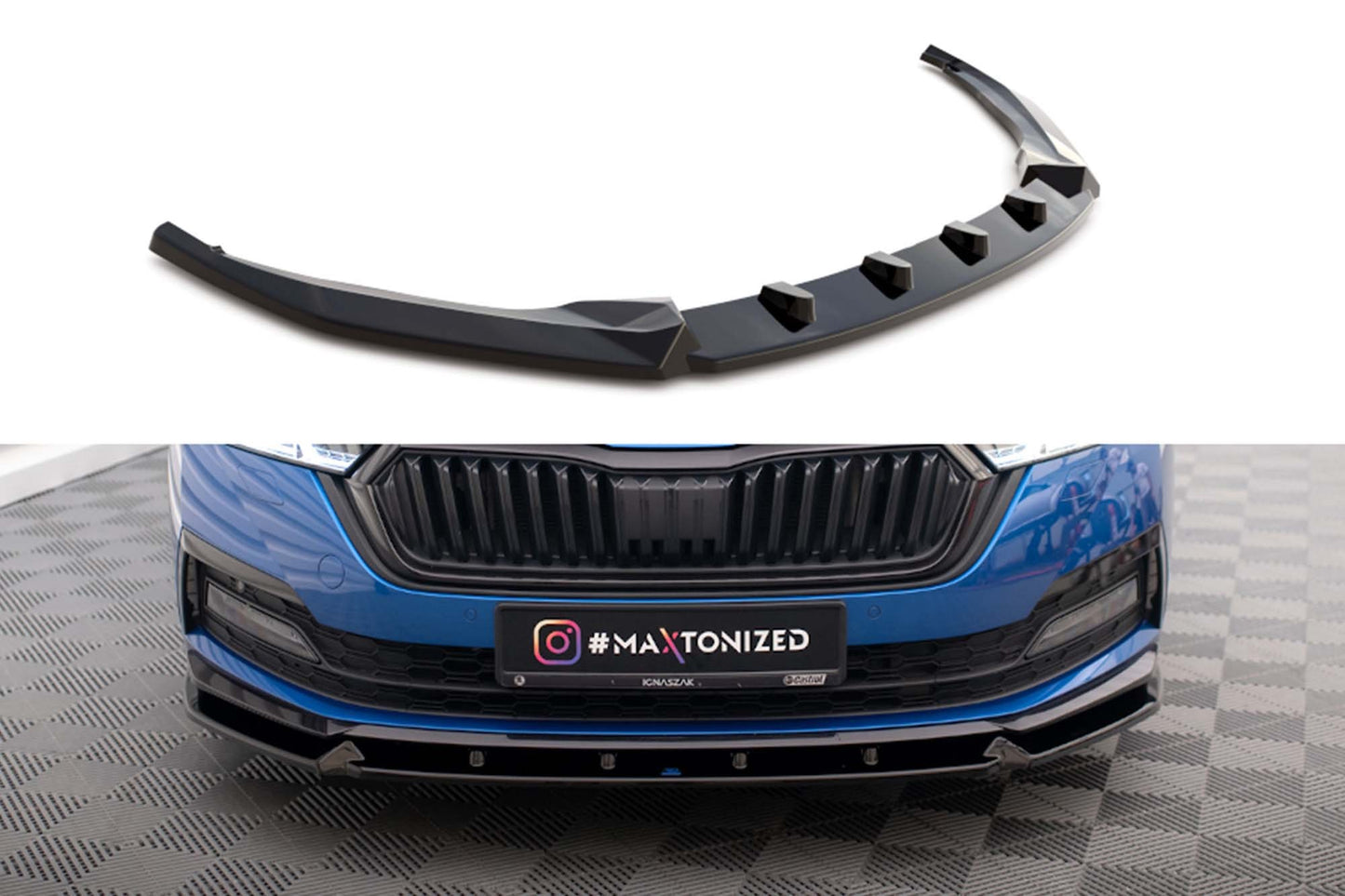 Spoiler Maxton Design versiunea 1 pentru bara fata a Skoda Octavia Sportline (dupa 2019), lac negru