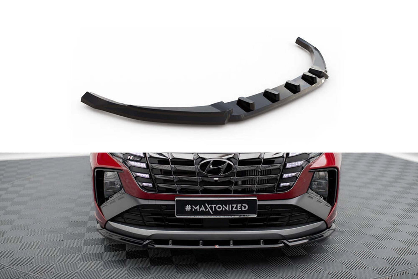 Splitter Maxton Design versiunea 2 pentru bara fata a Hyundai Tucson N-Line (2020-), negru lac