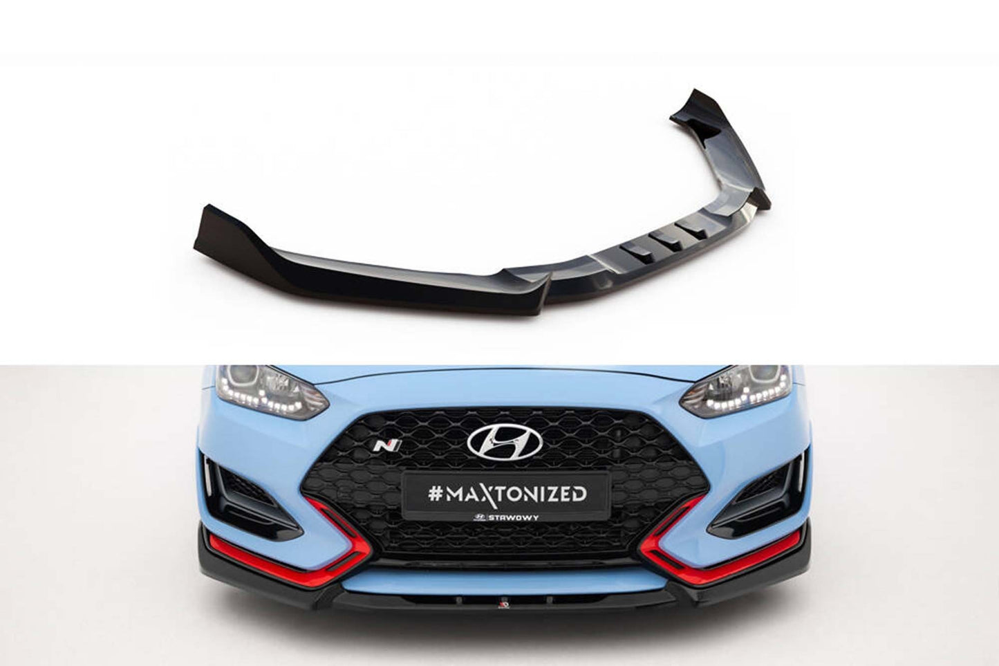 Splitter Maxton Design versiunea 2 pentru bara fata a Hyundai Veloster N (2018-2022), negru lac