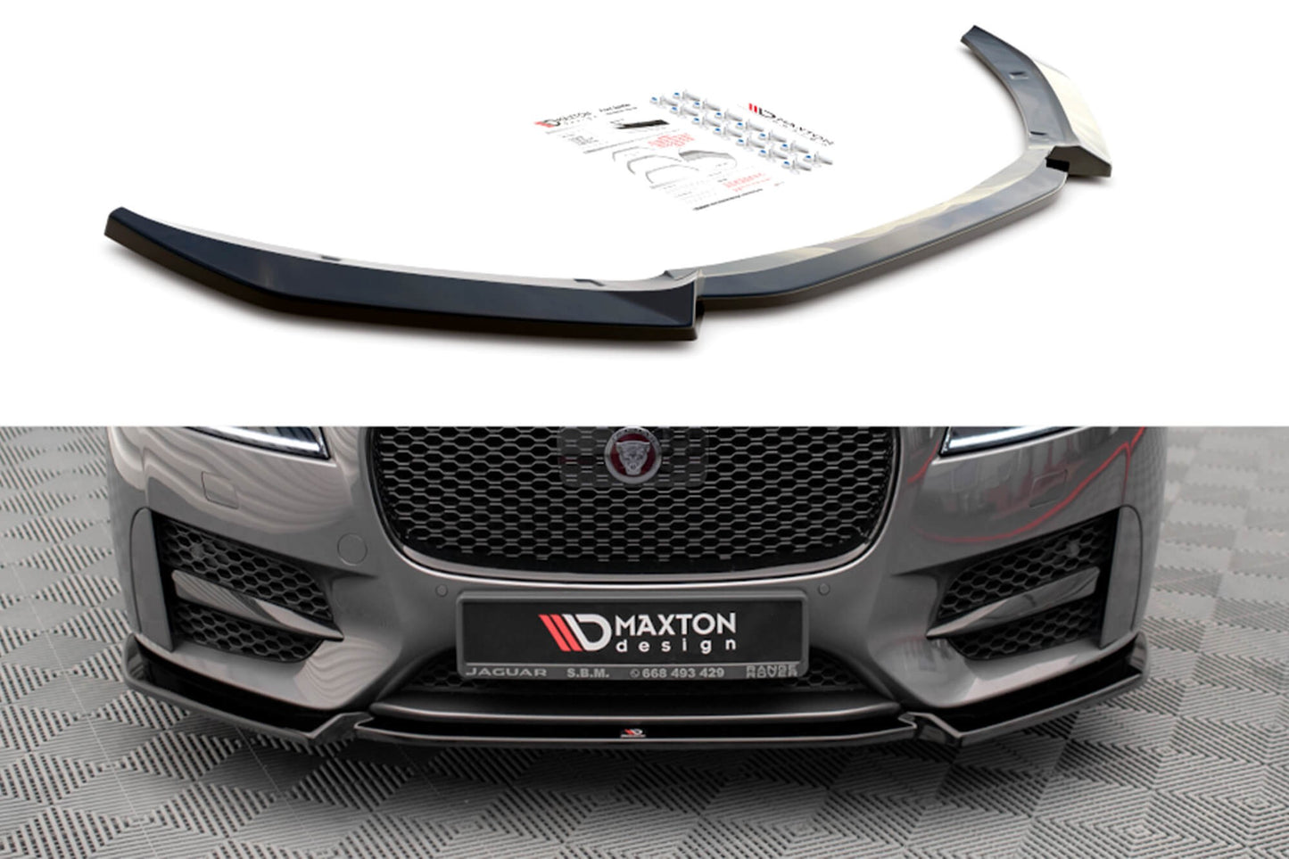 Spoiler Maxton Design versiunea 2 pentru bara fata a Jaguar XF R-Sport (2015-2020), negru lacuit