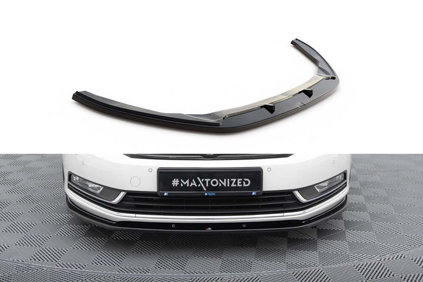 Spoiler Maxton Design versiunea 2 pentru bara fata a Volkswagen Passat B7 sedan, station wagon (2010-2014), lac negru