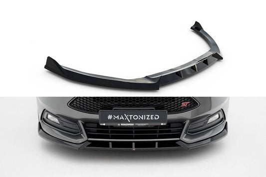 Splitter Maxton Design versiunea 6 pentru bara fata ST a Ford Focus (2015-2018), negru lucios