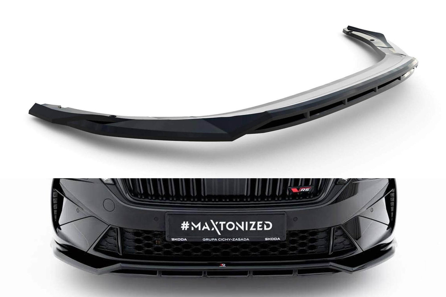 Spoiler Maxton Design versiunea 1 pentru bara fata RS a Skoda Octavia Liftback, break (dupa 2024), lac negru