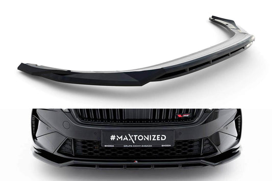 Spoiler Maxton Design, versiunea 1, pentru bara față RS a Skoda Octavia Liftback, break (după 2024), negru lucios