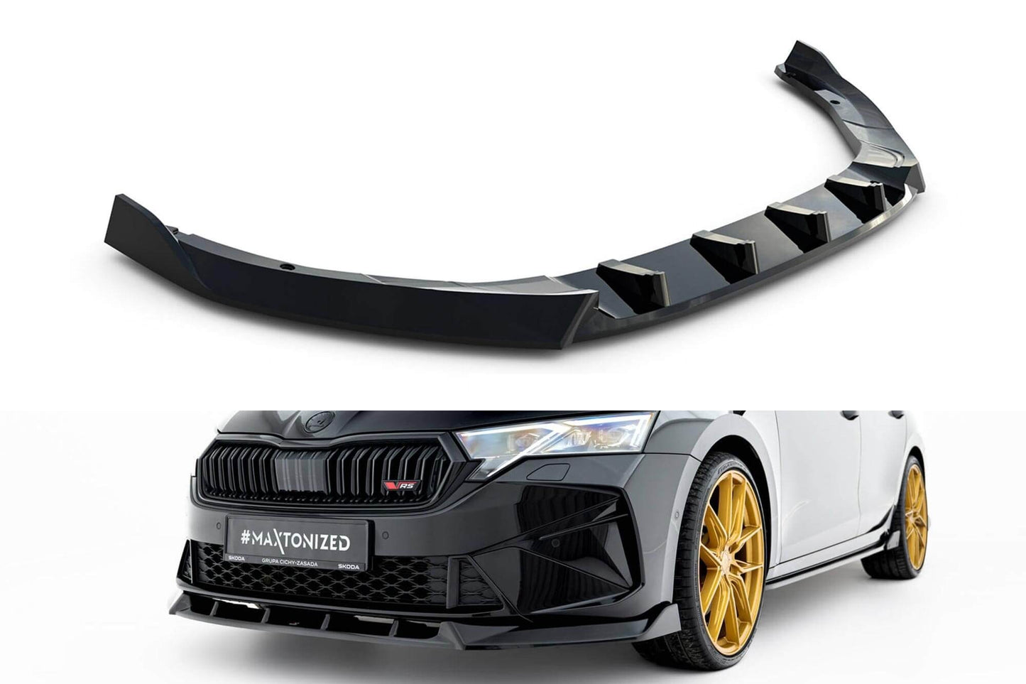 Spoiler Maxton Design versiunea 2 pentru bara fata RS a Skoda Octavia Liftback, break (dupa 2024), lac negru