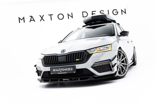 Spoiler Maxton Design versiunea 5 pentru bara față RS la Skoda Octavia Liftback și break (2020-2024), negru lucios