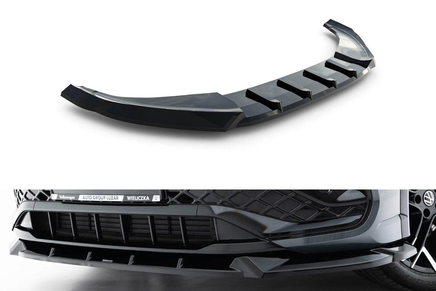 Spoiler Maxton Design versiunea 1 pentru bara fata R Line a Volkswagen Tiguan MK3 dupa 2024, negru lacuit
