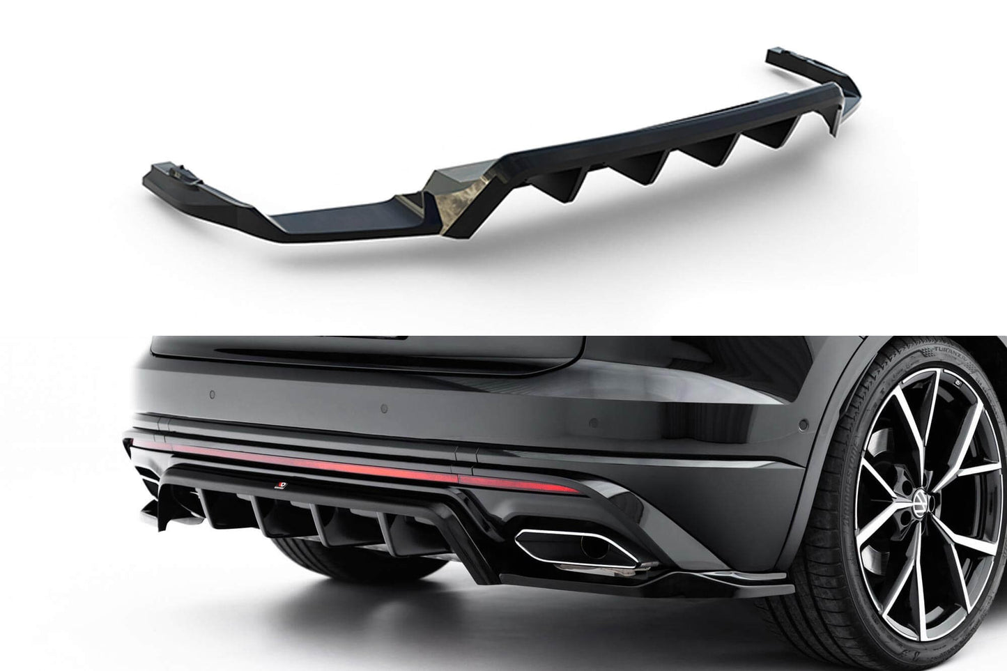 Maxton Design spoiler pentru bara spate R‑Line a Volkswagen Touareg Mk3 facelift (dupa 2023), negru lacuit