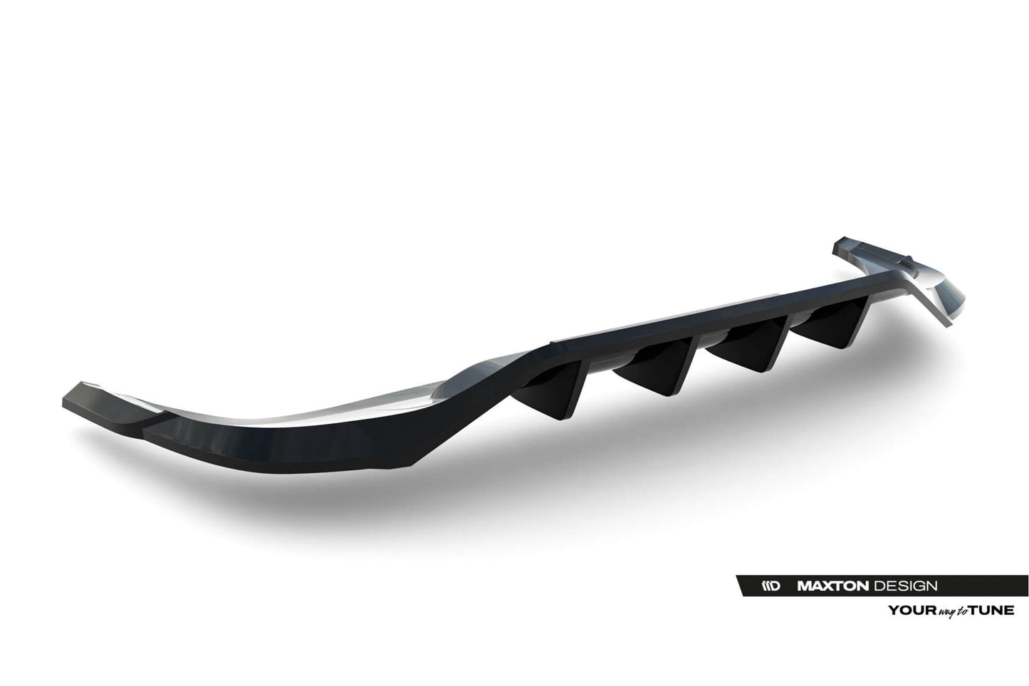 Spoiler Maxton Design pentru bara spate R Line a Volkswagen Tiguan dupa 2024, negru lacuit, spoilerul este compatibil si cu modelul cu bara de remorcare