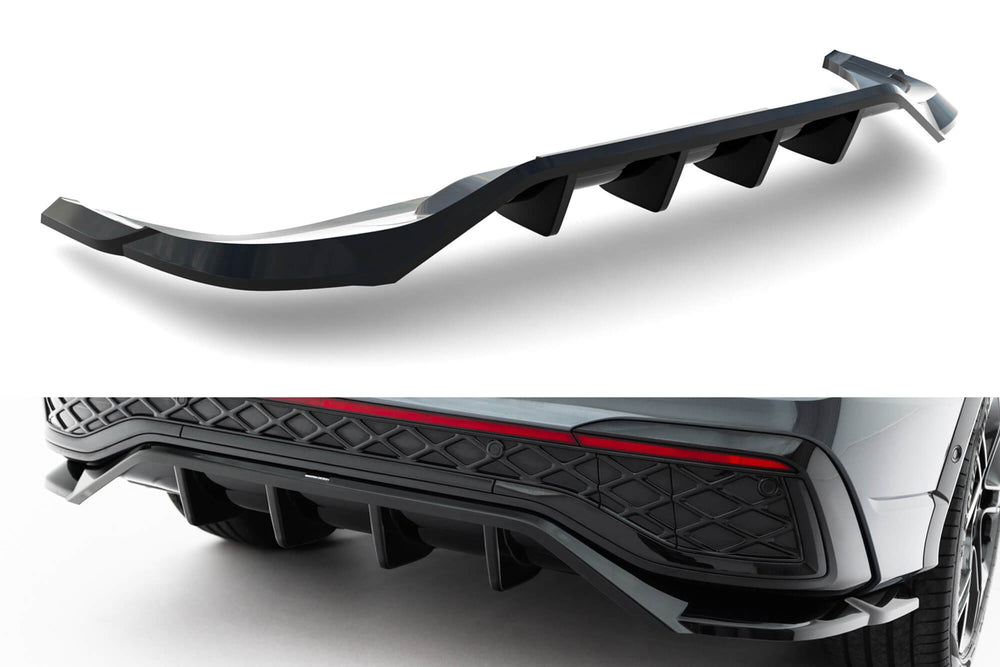Spoiler Maxton Design pentru bara spate R Line a Volkswagen Tiguan dupa 2024, negru lacuit, spoilerul este compatibil si cu modelul cu bara de remorcare