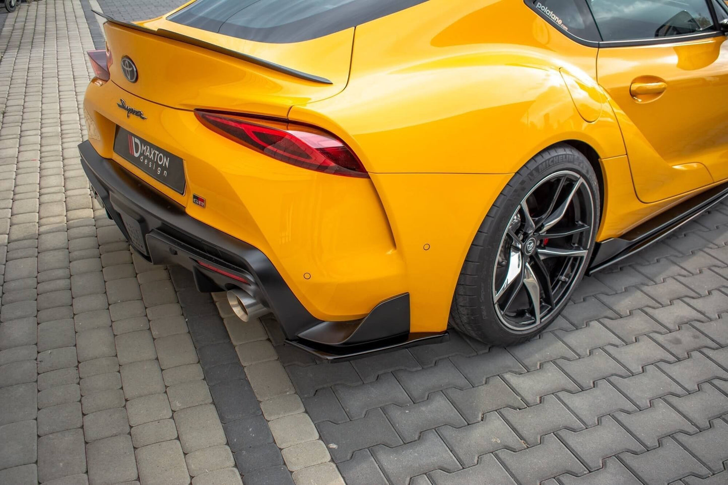 Maxton Design side skirts version 1 for Toyota Supra (2019+) rear bumper, carbon color