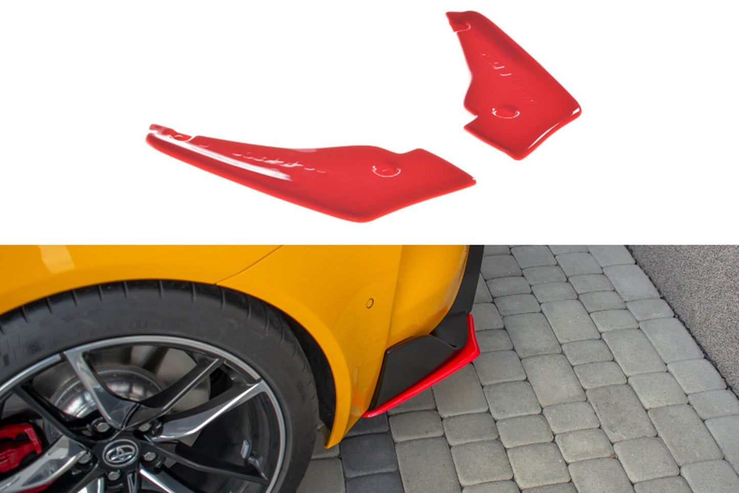 Maxton Design V2 Side Skirt Extensions for Toyota Supra (2019+) Rear Bumper, Gloss Black