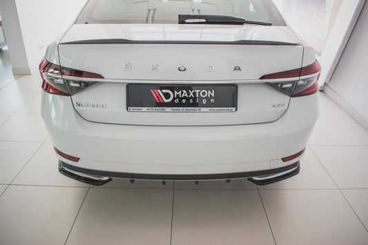 Maxton Design side extensions for Skoda Superb hatchback, break (station wagon) rear bumper after 2019, carbon color