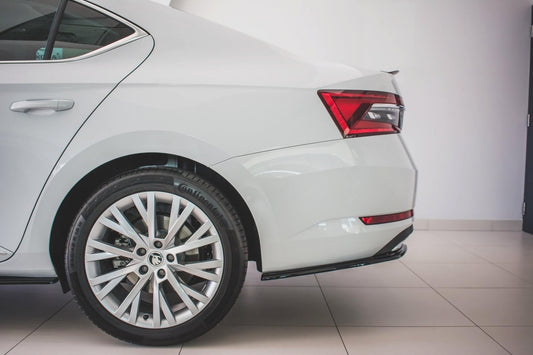 Maxton Design side extensions for Skoda Superb hatchback, break (station wagon) rear bumper after 2019, carbon color
