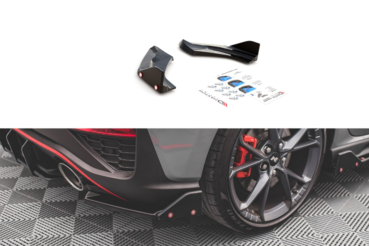 Extensii laterale Maxton Design versiunea 1 pentru bara spate N-Line a Hyundai i30 hatchback (2020-), negru lac