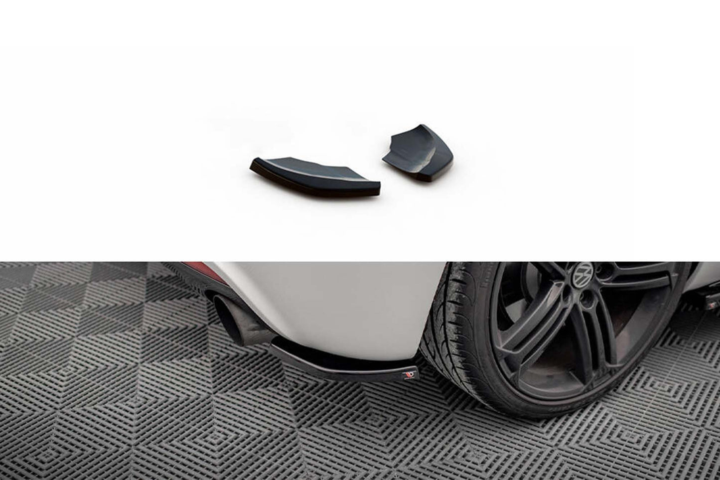 Extensii laterale Maxton Design versiunea 2 pentru bara spate a Volkswagen Scirocco R (2008-2014), lac negru