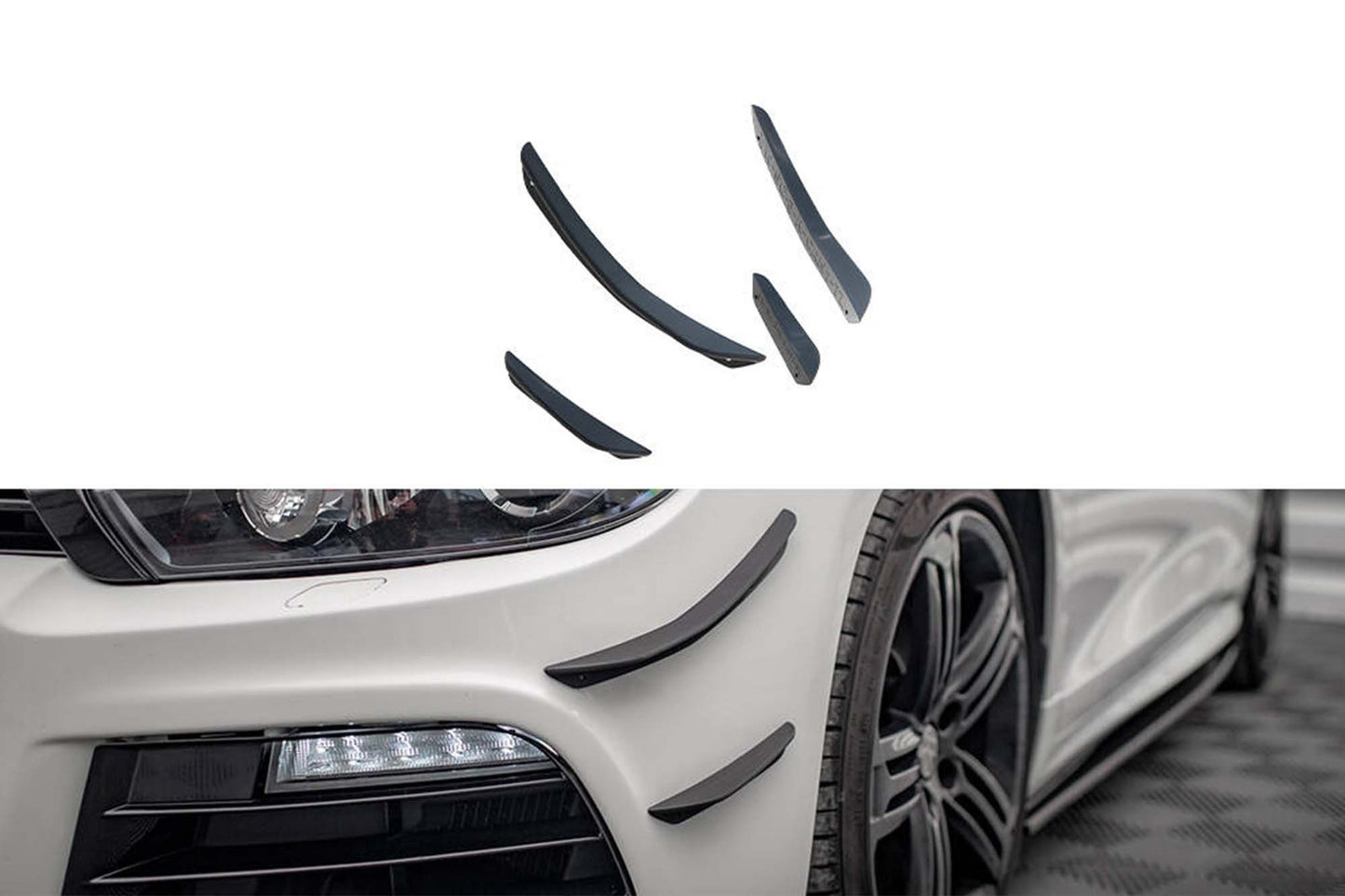 Praguri laterale Maxton Design pentru bara față a Volkswagen Scirocco R 2008-2014, negru mat