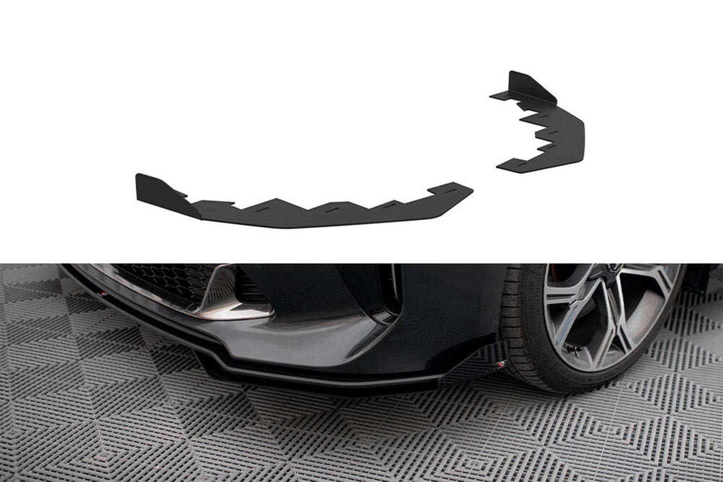 Maxton Design side skirts for the front bumper of the Kia Stinger GT, GT-Line, Standard (2017-2023), black lacquer