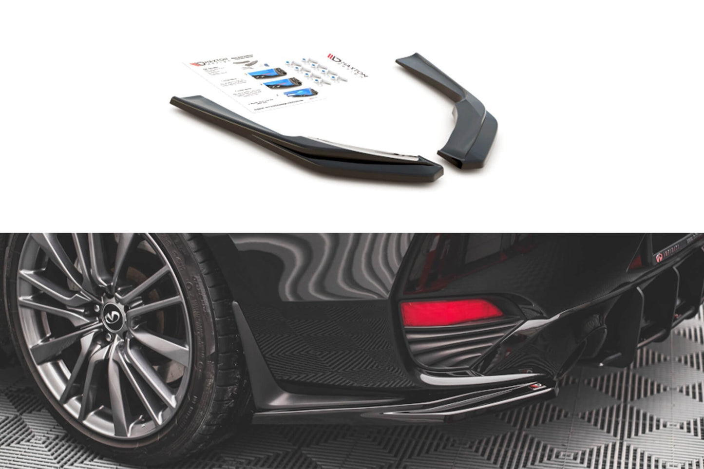 Maxton Design insertii laterale pentru bara spate a Infiniti Q60 S (dupa 2017), culoare carbon