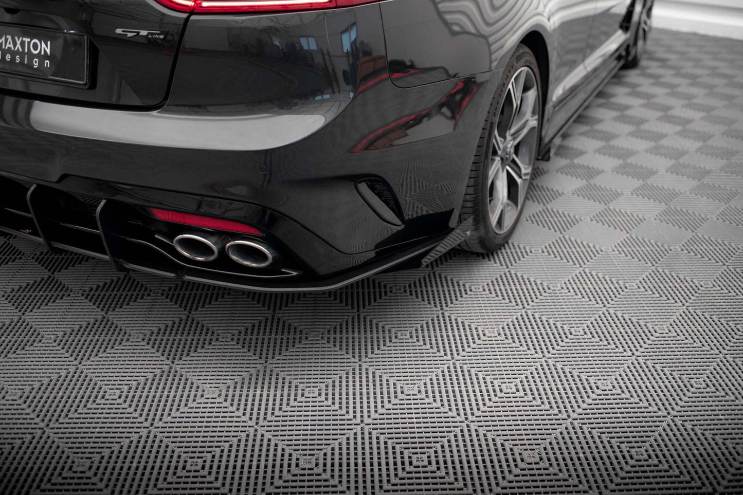 Maxton Design side skirts for Kia Stinger GT-Line (2017-2023) rear bumper, matt black