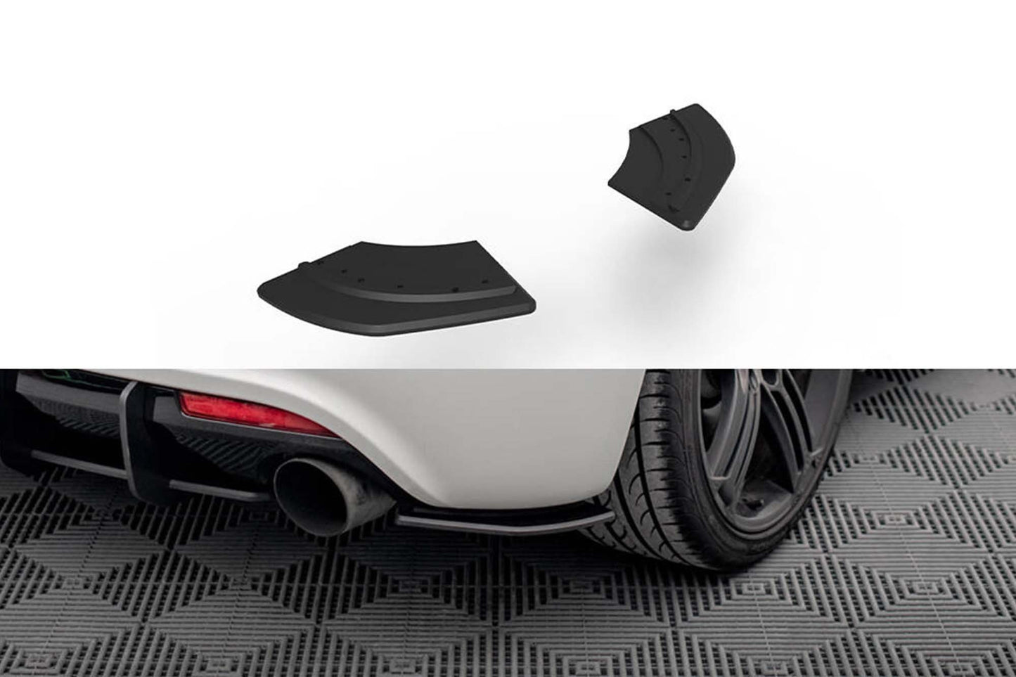 Ornamente laterale Maxton Design pentru bara spate a Volkswagen Scirocco R (2008-2014), negru mat