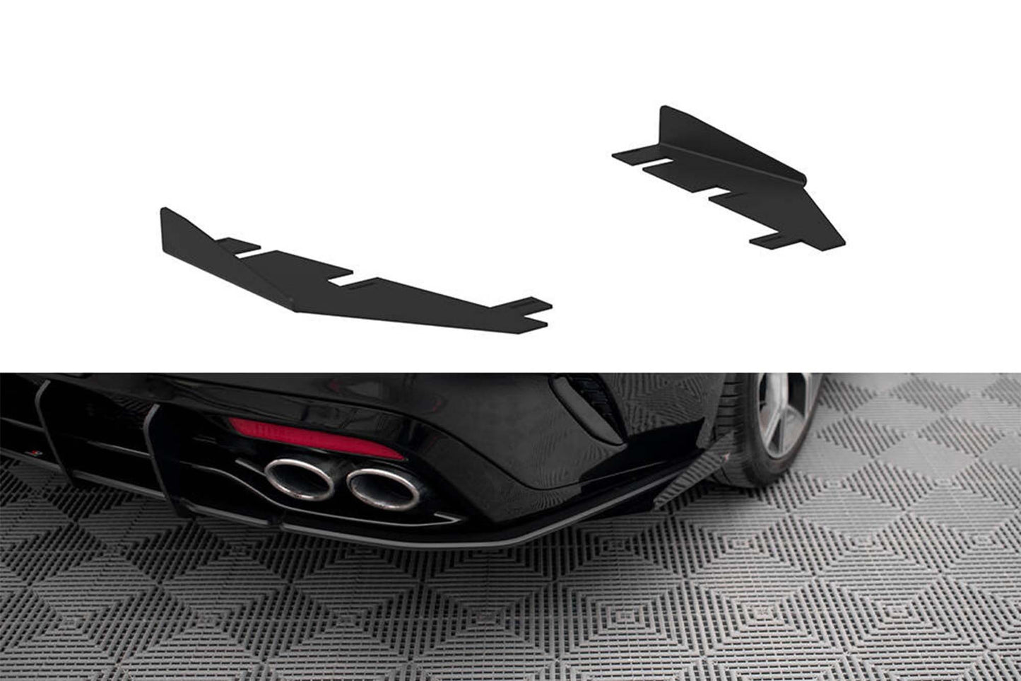Maxton Design insertii laterale pentru bara spate GT-Line a Kia Stinger (2017-2023), negru lucios