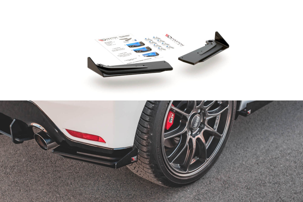 Extensii laterale cu aripioare tip Racing Maxton Design pentru bara spate GR a Toyota Yaris (dupa 2020), negru mat/lucios