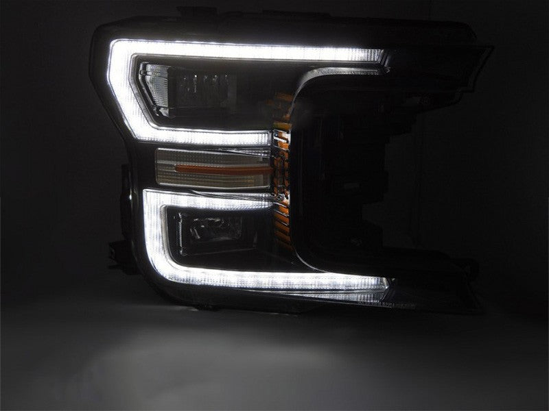 Set faruri LED tuning pentru Ford F150 (2017-2020) cu baza neagra, pentru modelul cu lumini DRL din fabrica, cu semnalizari dinamice, stanga si dreapta