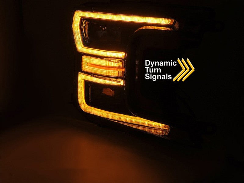 Set faruri LED tuning pentru Ford F150 (2017-2020) cu baza neagra, pentru modelul cu lumini DRL din fabrica, cu semnalizari dinamice, stanga si dreapta