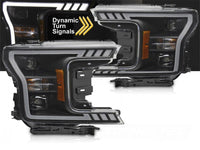 Set faruri tuning cu lumina LED pentru Ford F150 (2017-2020) cu baza neagra, cu semnalizari dinamice, stanga si dreapta
