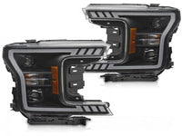 Set faruri tuning cu lumina LED pentru Ford F150 (2017-2020) cu baza neagra, cu semnalizari dinamice, stanga si dreapta