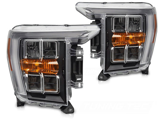 Set faruri LED tuning pentru Ford F150 (2020-2023) cu baza neagra, pentru modelul cu lumini DRL din fabrica, stanga si dreapta