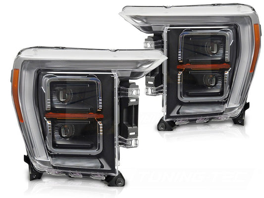 Set faruri LED tuning pentru Ford F150 (2020-2023) cu baza neagra, pentru modelul cu lumini DRL din fabrica, stanga si dreapta