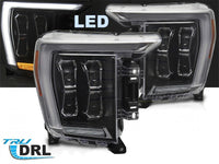 Set faruri LED tuning pentru Ford F150 (2020-2023) cu baza neagra, pentru modelul cu lumini DRL din fabrica, stanga si dreapta
