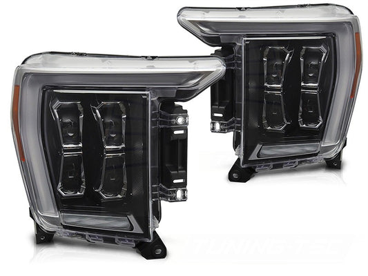 Set faruri LED tuning pentru Ford F150 (2020-2023) cu baza neagra, pentru modelul cu lumini DRL din fabrica, stanga si dreapta