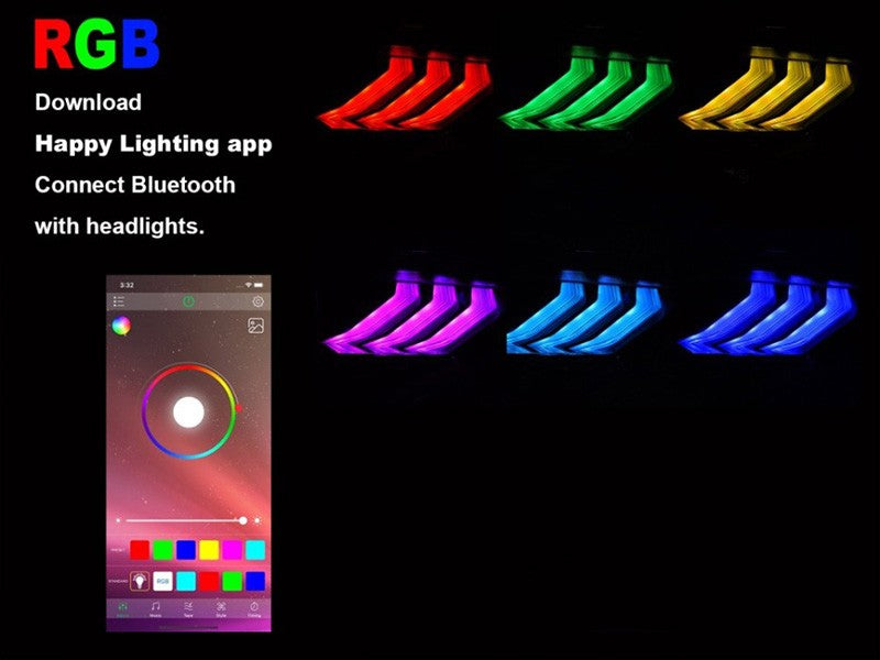 Set faruri LED tuning pentru Ford Mustang (2018-2021), cu baza neagra, cu semnalizari dinamice, lumini DRL RGB pentru modelul cu DRL din fabrica, stanga si dreapta