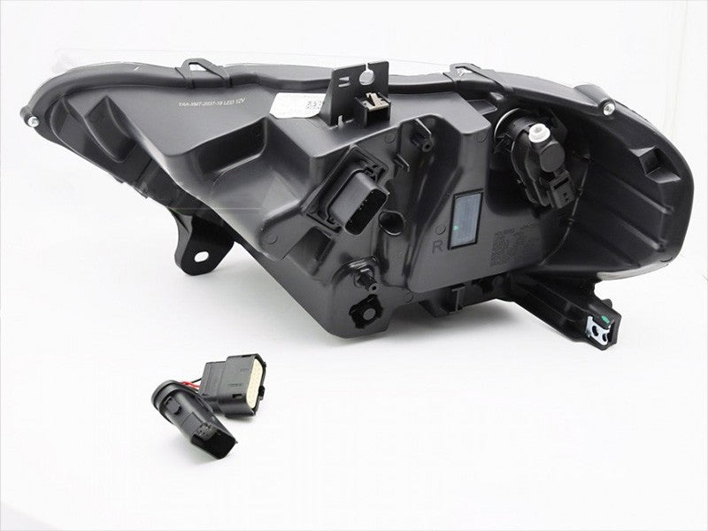 Set faruri LED tuning pentru Ford Mustang (2018-2021), cu baza neagra, cu semnalizari dinamice, lumini DRL RGB pentru modelul cu DRL din fabrica, stanga si dreapta