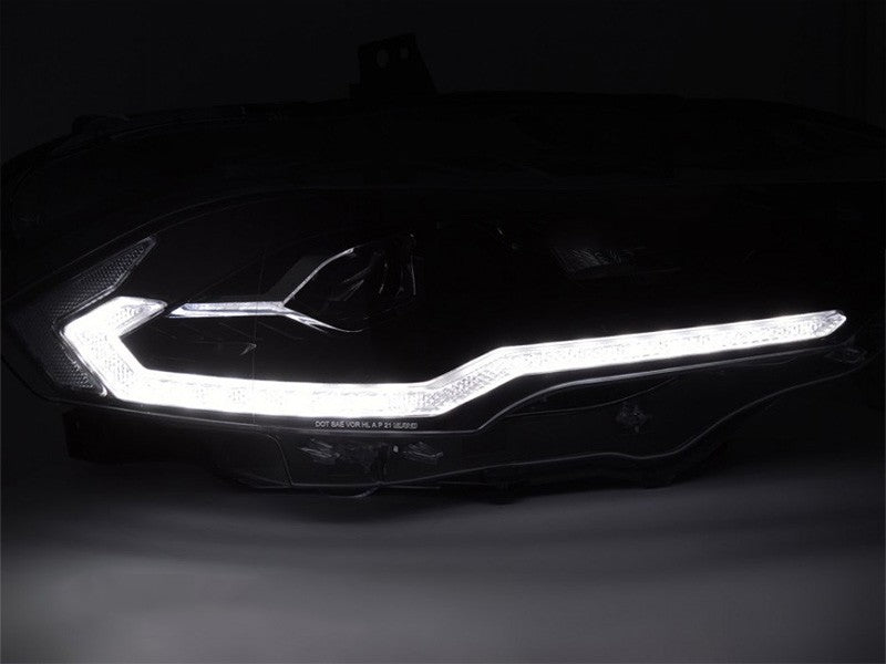 Set faruri LED pentru Ford Mustang (2018-2021), cu baza neagra, cu semnalizari dinamice, pentru modelul cu DRL din fabrica, cu functie „Welcome”