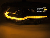 Set faruri LED pentru Ford Mustang (2018-2021), cu baza neagra, cu semnalizari dinamice, pentru modelul cu DRL din fabrica, cu functie „Welcome”