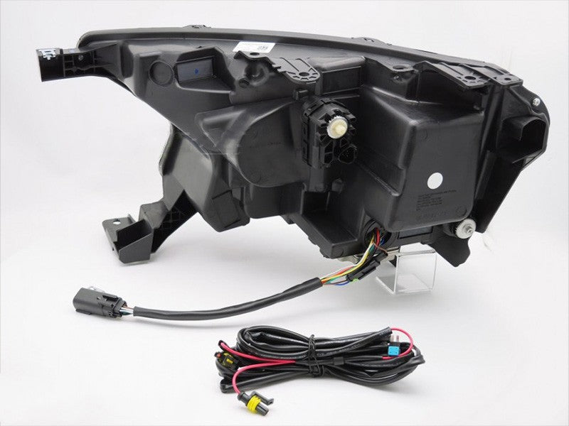 Set faruri tuning LED pentru Ford Ranger (2016-2022), cu baza neagra, cu semnalizatoare dinamice, pentru modelul cu lumini DRL din fabrica, stanga si dreapta