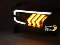 Set faruri tuning LED pentru Ford Ranger (2016-2022), cu baza neagra, pentru modelul cu lumini DRL din fabrica, cu semnalizatoare dinamice, stanga si dreapta
