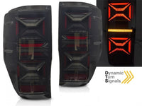 Set stopuri tuning LED pentru Ford Ranger (2011-2018), cu semnalizator dinamic, baza negru-fum, stanga si dreapta